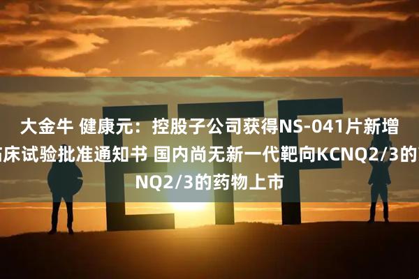 大金牛 健康元：控股子公司获得NS-041片新增抑郁症临床试验批准通知书 国内尚无新一代靶向KCNQ2/3的药物上市